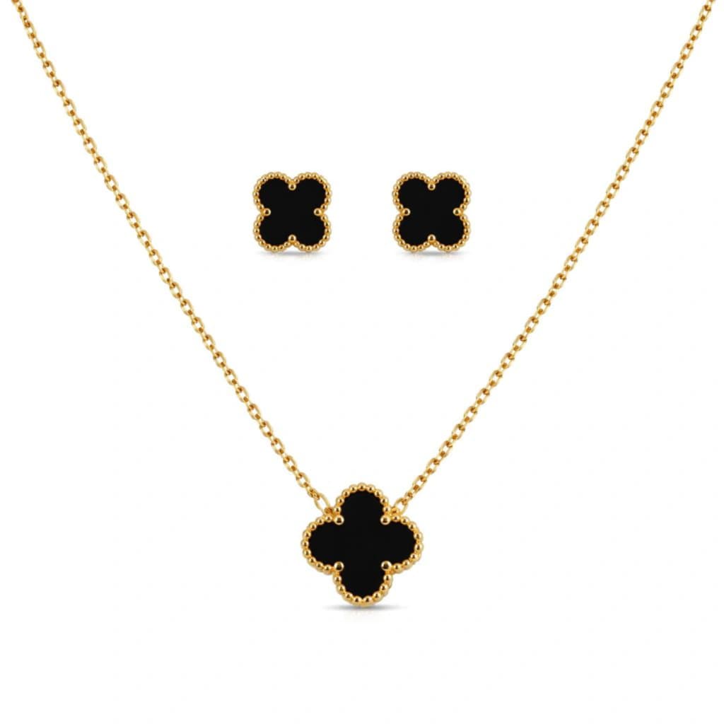 Conjunto Colar e Brinco Trevo Dourado